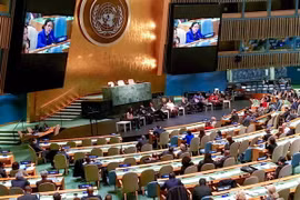 Đại sứ Nguyễn Phương Nga phát biểu chúc mừng UNDP nhân kỷ niệm 50 năm thành lập. (Ảnh: Lê Dương/Vietnam+)