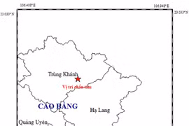 Bản đồ Tâm chấn động đất tại huyện Trùng Khánh, tỉnh Cao Bằng. (Nguồn ảnh: Viện VLĐC)