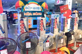 Nhiều thương hiệu quạt điều hòa tại các cửa hàng, hệ thống siêu thị đồng loạt giảm sâu đến 50%, giúp người tiêu dùng dễ dàng có những lựa chọn ưng ý. (Ảnh: Việt Anh/Vietnam+)