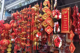 Năm nay, thị trường đồ trang trí Tết tương đối đa dạng với nhiều mẫu mã, thiết kế bắt mắt cùng mức giá tương đối ổn định (Ảnh: Việt Anh/Vietnam+)