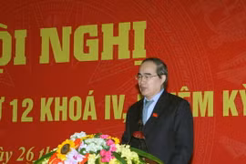 Chủ tịch Uỷ ban Trung ương Mặt trận Tổ quốc Việt Nam Nguyễn Thiện Nhân phát biểu tại hội nghị. (Ảnh: Nguyễn Dân/TTXVN) 