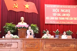 Chủ tịch Quốc hội Nguyễn Thị Kim Ngân tại buổi làm việc. (Ảnh: Trọng Đức/TTXVN)