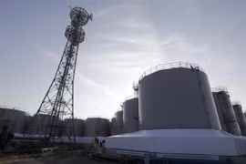 Các thùng chứa nước thải đã qua xử lý tại Nhà máy Điện hạt nhân Fukushima số 1 vào thời điểm tháng 10/2019. (Ảnh: Đào Thanh Tùng/TTXVN)