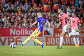 Ngoại binh Tonci Mujan của Hà Nội FC ghi bàn ngay trong trận ra mắt ở vòng 9 V-League 2022. (Ảnh: Hà Nội FC)