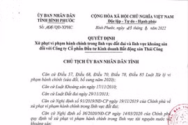 Quyết định xử phạt của Ủy ban Nhân dân tỉnh Bình Phước. (Nguồn: binhphuoc.gov.vn)