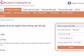 Giao diện dịch vụ công cấp đổi giấy phép lái xe cấp độ 4 trên Cổng dịch vụ công Quốc gia.