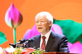 Tổng Bí thư, Chủ tịch nước Nguyễn Phú Trọng đọc diễn văn tại buổi lễ. (Ảnh: Phương Hoa/TTXVN)