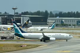 Máy bay Boeing 737 MAX tại sân bay quốc tế ở Singapore ngày 12/3/2019. (Ảnh: AFP/TTXVN)