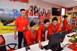Khu vực làm thủ tục check-in trong thành phố của Vietjet. (Ảnh: CTV/Vietnam+)