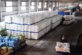 Vận chuyển phân bón xuất khẩu tại Công ty cổ phần phân bón dầu khí Cà Mau. (Ảnh: Huỳnh Anh/TTXVN)