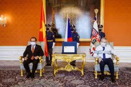 Tổng thống Séc Miloš Zeman (phải) tiếp Đại sứ Thái Xuân Dũng. (Ảnh: TTXVN/phát)