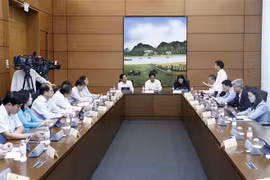 Các đại biểu Quốc hội tỉnh Hưng Yên, Ninh Bình, Kiên Giang và thành phố Cần Thơ thảo luận tại tổ. (Ảnh: An Đăng/TTXVN)