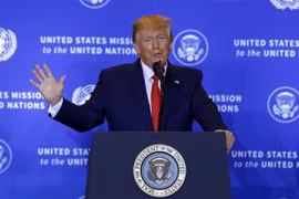 Tổng thống Mỹ Donald Trump phát biểu tại cuộc họp báo ở New York ngày 25/9/2019. (Ảnh: THX/TTXVN)