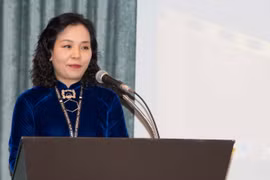 Chủ tịch Hiệp hội Xúc tiến phát triển điện ảnh Việt Nam (VFD) Ngô Phương Lan phát biểu trong Chương trình Giới thiệu tiềm năng, cơ hội sản xuất phim tại Việt Nam diễn ra ở Tokyo của Nhật Bản. (Ảnh: Thành Hữu/TTXVN)