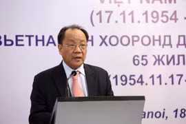 Chủ tịch Hội hữu nghị Việt Nam-Mông cổ Hồ Xuân Hùng phát biểu. (Ảnh: TTXVN phát)