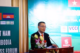 Đại sứ Việt Nam tại Campuchia Vũ Quang Minh phát biểu tại diễn đàn. (Ảnh: Long-Hùng-Nhung/Vietnam+)