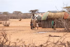 Người dân tại khu vực bị ảnh hưởng bởi hạn hán ở thị trấn Laisamis, Marsabit (Kenya), hồi tháng Tám năm ngoái. (Ảnh: THX/TTXVN)