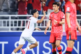 U23 Indonesia (áo trắng) loại U23 Hàn Quốc khỏi Vòng chung kết U23 châu Á 2024. (Nguồn: AFC)