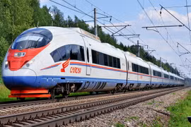 Tàu cao tốc trên đường sắt từ Moskva tới St.Petersburg.