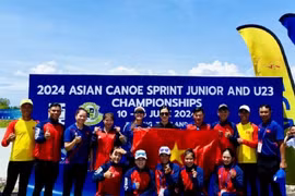 Các thành viên của Đội tuyển canoe Việt Nam tham dự Giải canoe vô địch trẻ và vô địch U23 châu Á 2024.