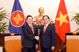 Bộ trưởng Ngoại giao Bùi Thanh Sơn tiếp Tổng Thư ký ASEAN Kao Kim Hourn. (Ảnh: Doãn Tấn/TTXVN)