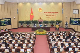 Hội đồng Nhân dân Thành phố Hà Nội, khóa XV, nhiệm kỳ 2016-2021 khai mạc Kỳ họp thứ ba. (Ảnh: Phạm Kiên/TTXVN)