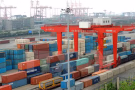 Hoạt động vận chuyển hàng hóa tại một cảng ở tỉnh Giang Tô, Trung Quốc. (Nguồn: AFP/TTXVN)