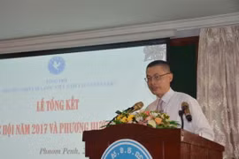 Đại sứ Việt Nam tại Campuchia Vũ Quang Minh phát biểu tại buổi lễ. Ảnh: Hưng Đa/TTXVN)