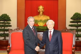 Tổng Bí thư Nguyễn Phú Trọng tiếp Đoàn đại biểu Đảng Cộng sản Cuba do đồng chí José Ramón Balaguer Cabrera, Bí thư Trung ương Đảng, Trưởng Ban Đối ngoại Trung ương làm Trưởng đoàn. (Ảnh: Trí Dũng/TTXVN)