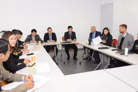 Toàn cảnh buổi làm việc của Đoàn Học viện Chính trị quốc gia Hồ Chí Minh và Khoa Quan hệ quốc tế thuộc Đại học tự trị quốc gia Mexico. (Ảnh: Việt Hùng/Vietnam+)