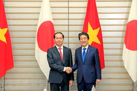 Chủ tịch nước Trần Đại Quang và Thủ tướng Nhật Bản Shinzo Abe tại buổi hội đàm. (Ảnh: Nhan Sáng/TTXVN)
