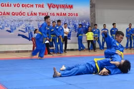Các vận động viên thi đấu nội dung biểu diễn. (Ảnh: Xuân Triệu/TTXVN)