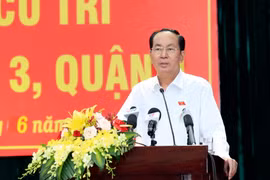 Chủ tịch nước Trần Đại Quang trong buổi tiếp xúc cử tri. (Ảnh: Nhan Sáng/TTXVN)