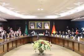 Thủ tướng Phạm Minh Chính dự và phát biểu tại Diễn đàn kinh doanh Việt Nam-Saudi Arabia. (Ảnh: Dương Giang/TTXVN)