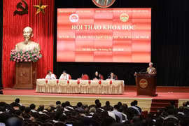 Ông Trần Quốc Vượng, Ủy viên Bộ Chính trị, Thường trực Ban Bí thư phát biểu khai mạc hội thảo. (Ảnh: Phương Hoa/TTXVN)