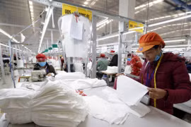 May hàng xuất khẩu sang thị trường EU tại Công ty may Tinh Lợi, khu công nghiệp Lai Vu, huyện Kinh Thành (Hải Dương). (Ảnh: Trần Việt - TTXVN)