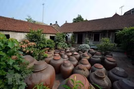 Sân nhà cổ trong Di tích làng cổ Đường Lâm. (Ảnh: Thanh Hà/TTXVN)
