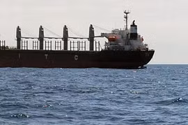 Tàu Pacific 01 tại nơi tìm kiếm. (Ảnh: Hoàng Ngọc/TTXVN) 