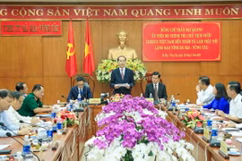 Chủ tịch nước Trần Đại Quang phát biểu kết luận buổi làm việc. (Ảnh: Nhan Sáng/TTXVN)