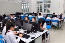 Giờ học thực hành môn Tin học của học sinh trường Tiểu học Đô thị Sài Đồng. (Ảnh: Quý Trung/TTXVN)