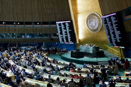 Kết quả bỏ phiếu tại phiên họp đặc biệt bất thường của Đại hội đồng Liên hợp quốc về vấn đề Jerusalem ở New York của Mỹ, ngày 21/12. (Ảnh: AFP/TTXVN)