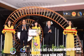 Bà Phạm Thị Vân Khánh - Giám đốc Ban khách hàng doanh nghiệp nhỏ và vừa của BIDV nhận giải thưởng. (Ảnh: Vietnam+)