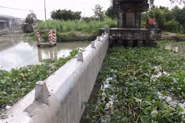 Hệ thống cống trên địa bàn thành phố Vị Thanh được vận hành nhằm ngăn nước mặn xâm nhập sâu. (Ảnh: Hồng Thái/TTXVN)