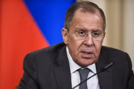 Ngoại trưởng Nga Sergei Lavrov tại cuộc họp báo ở Moskva ngày 5/4. (Nguồn: AFP/TTXVN)