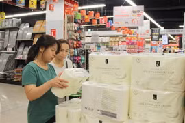 Người tiêu dùng mua sắm hàng tiêu dùng thiết yếu cho gia đình. (Ảnh: Mỹ Phương/TTXVN)