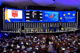 Thành viên Liên minh Tự do và Dân chủ cho châu Âu (ALDE) Margrethe Vestager phát biểu sau khi kết quả bầu cử sơ bộ Nghị viện châu Âu được công bố tại Brussels, Bỉ tối 26/5/2019. (Ảnh: AFP/TTXVN)