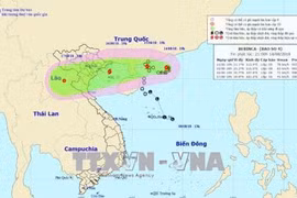  Bản đồ vị trí và đường đi của cơn bão số 4. (Ảnh: TTXVN phát)