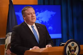 Ngoại trưởng Mỹ Mike Pompeo phát biểu tại một cuộc họp báo ở Washington, DC. (Ảnh: AFP/TTXVN)