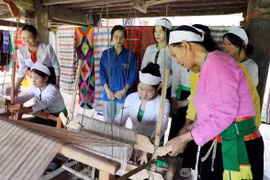 Nghệ nhân ở Tân Sơn, tỉnh Phú Thọ, đã truyền lửa cho những thế hệ trẻ chung tay bảo tồn và phát huy nghề dệt thổ cẩm truyền thống của dân tộc. (Ảnh: Tạ Toàn/TTXVN)