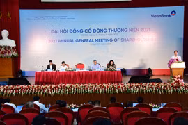 Ban lãnh đạo VietinBank tại Đại hội. (Ảnh: Vietnam+)